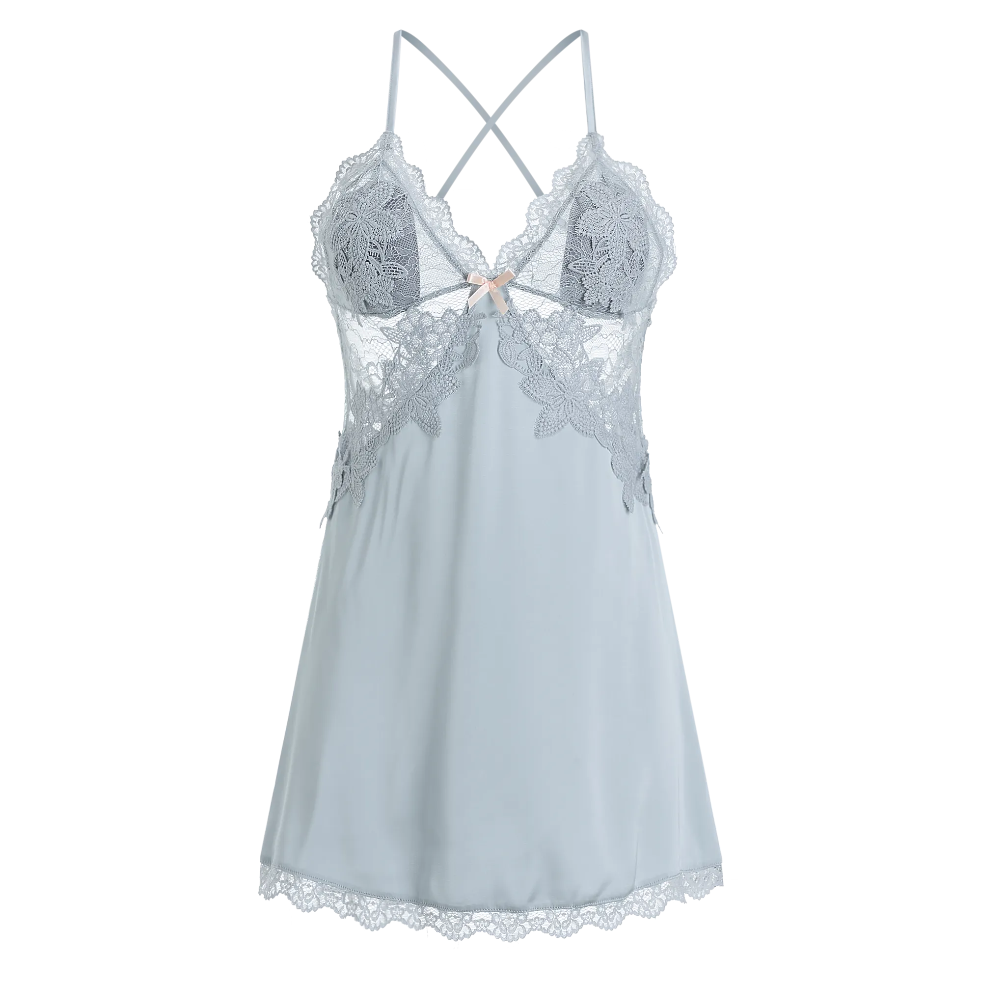 2-Piece Chemise For Women Lace Spaghetti Strap Sheer Lingerie