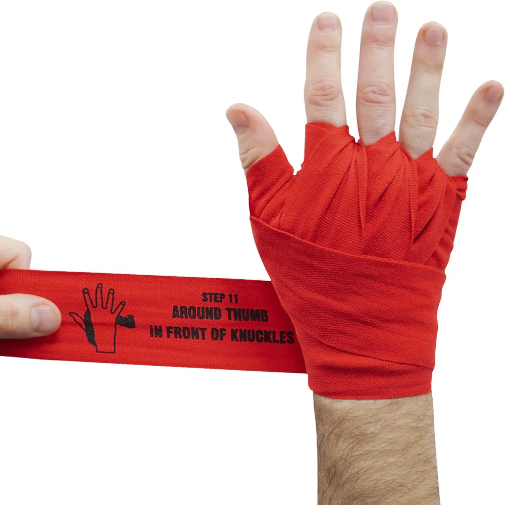 ArrowWay Instructional Hand Wraps for Boxing & MMA - Red