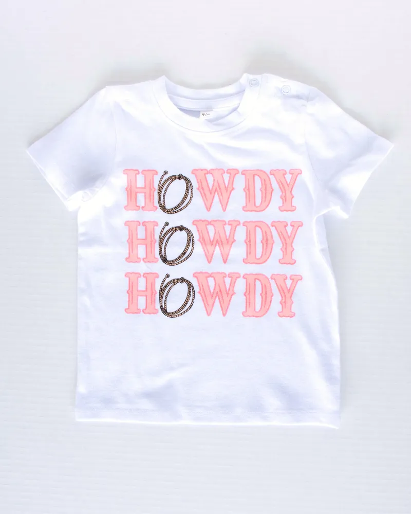 Bailey’s Blossoms Girl's “Howdy" Graphic Tee, White