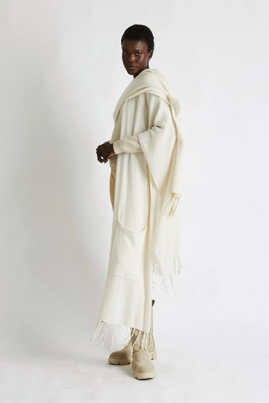   Beryll Lola Cashmere Leather Fringe Wrap | White