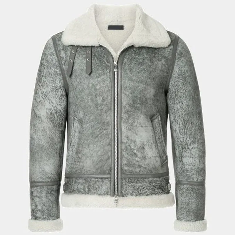 Best Style Winter Sheepskin Grey lamb skin Shearling leather jacket