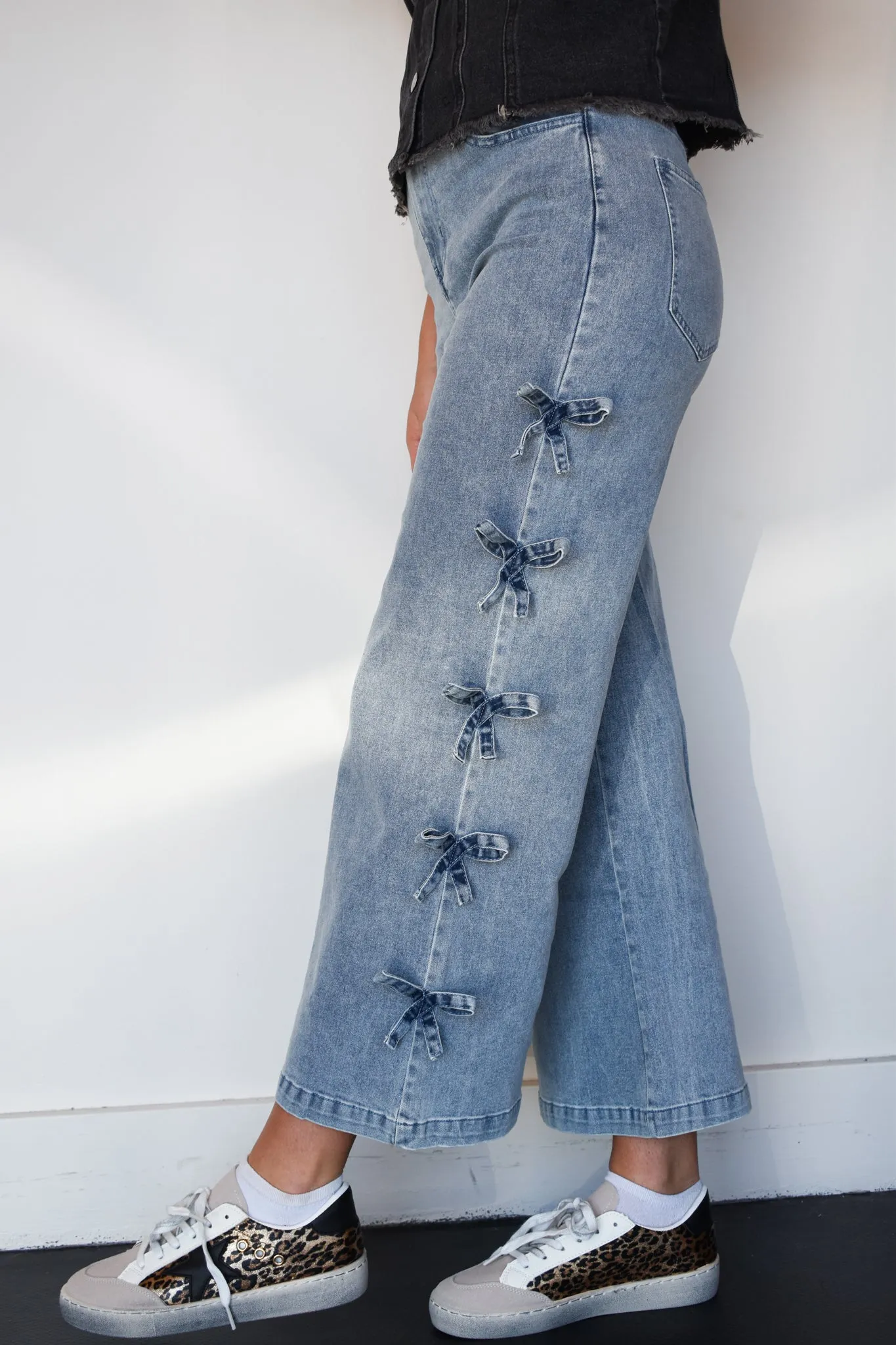 Bow Detail Wide Leg Denim