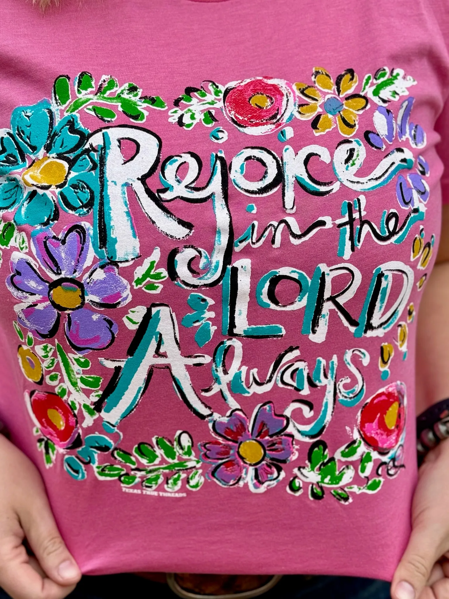 Callie's Rejoice in the Lord Pink Graphic Tee by Texas True Threads