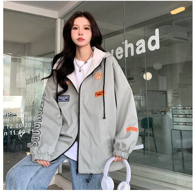 Casual Loose Fit Raincoat Hooded Jacket