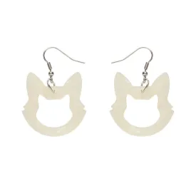 Cat Head Glitter Resin Drop Earrings - White