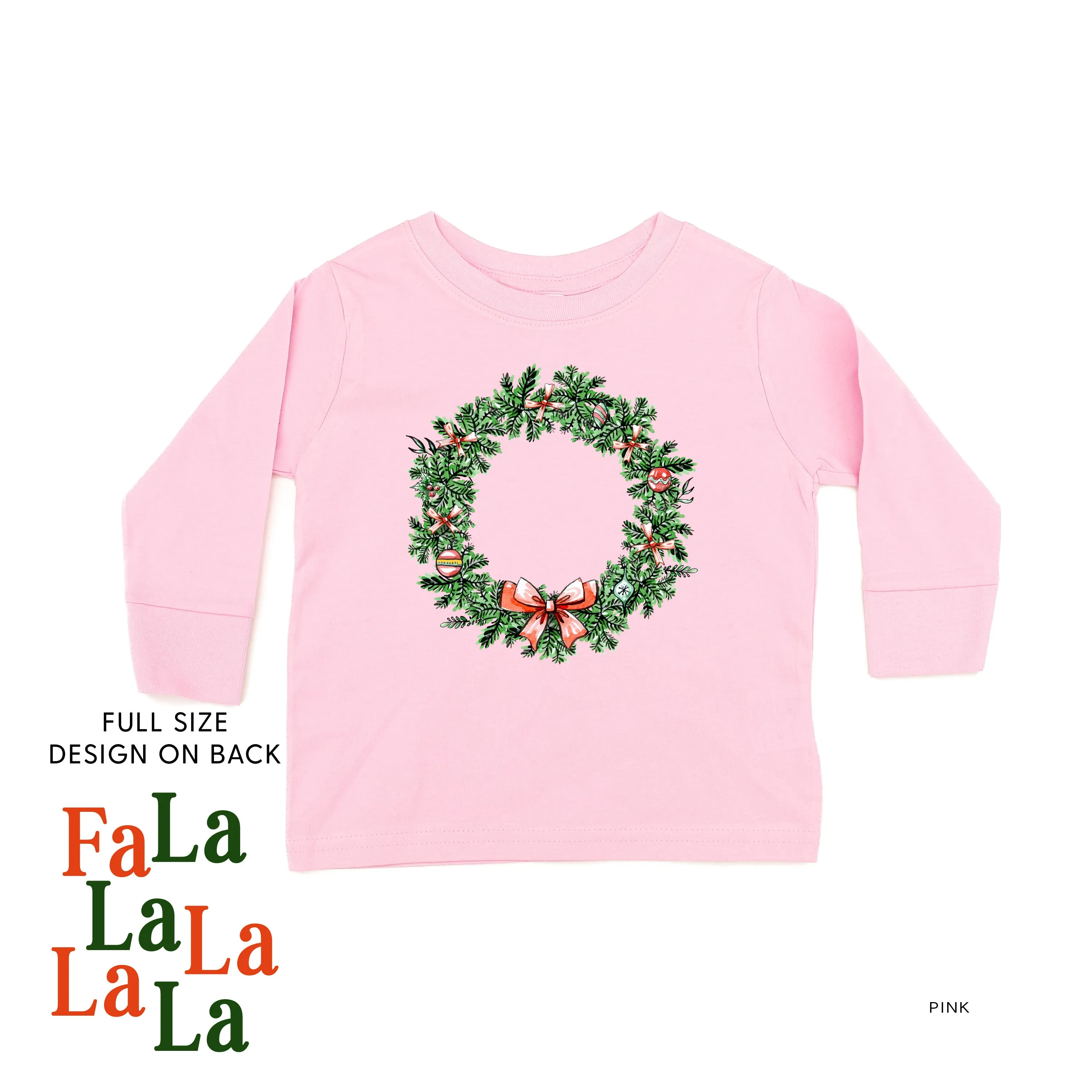 Christmas Wreath - Fa La La La La La (f&b) - Child LONG SLEEVE Tee