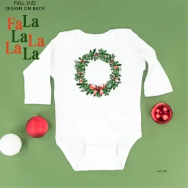 Christmas Wreath - Fa La La La La La (f&b) - Child LONG SLEEVE Tee