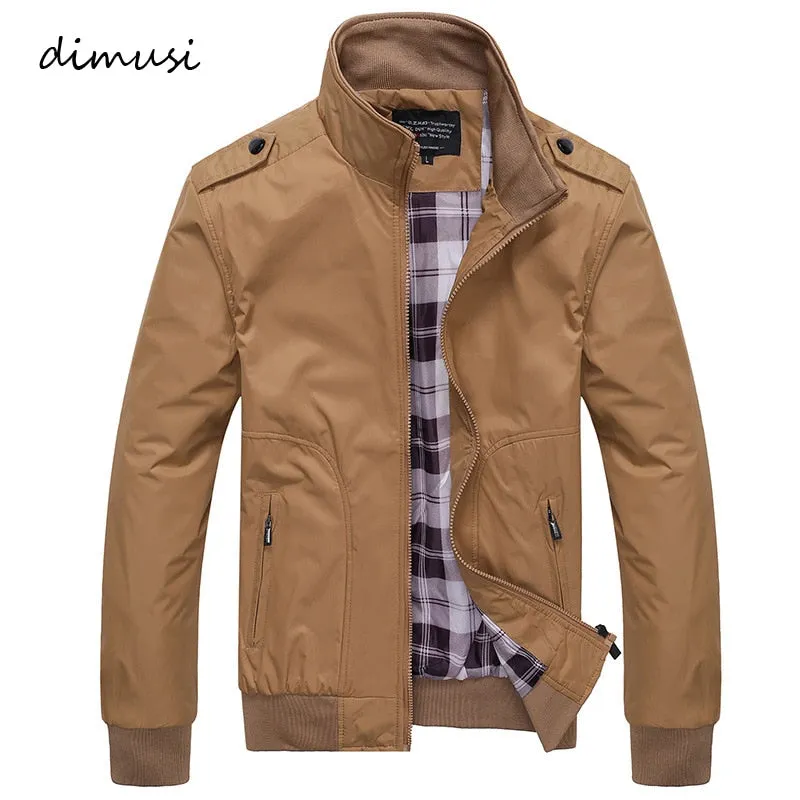 DIMUSI Mens Jackets Spring Autumn Casual Coats Solid Color Mens Sportswear Stand Collar Slim Jackets Male Bomber Jackets 4XL