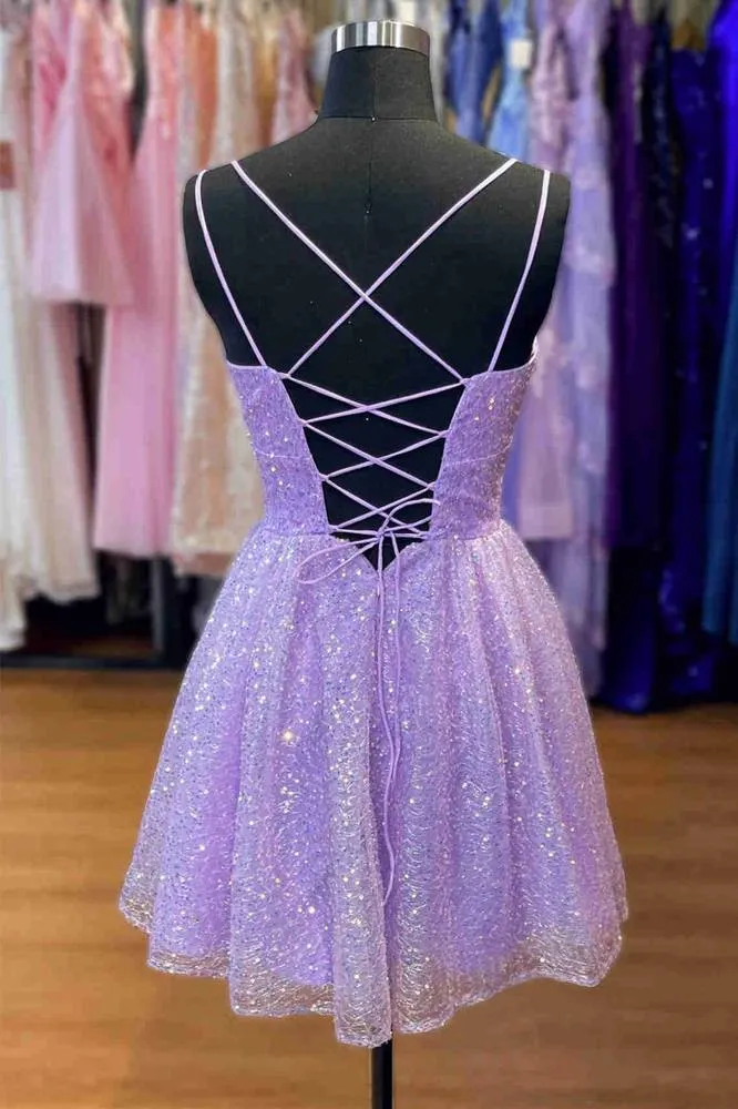 Double Straps Lavender A-Line Short Homecoming Dress