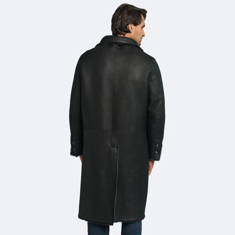 Durham Reversible Black Shearling Leather Coat For Men's