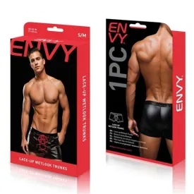 ENVY LACE-UP WETLOOK TRUNKS-BLACK/RED