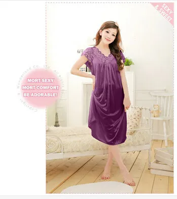 Free shipping women lace sexy nightdress girls plus size bathrobe Large size Sleepwear nightgown Y02-3