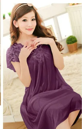 Free shipping women lace sexy nightdress girls plus size bathrobe Large size Sleepwear nightgown Y02-3