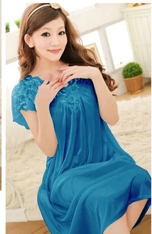 Free shipping women lace sexy nightdress girls plus size bathrobe Large size Sleepwear nightgown Y02-3