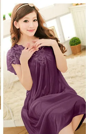 Free shipping women lace sexy nightdress girls plus size bathrobe Large size Sleepwear nightgown Y02-3