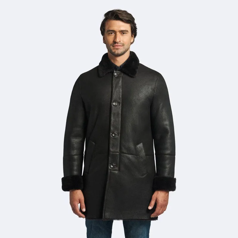 Genuine Miles Shearling Coat: Dark Oak for Men on Sale