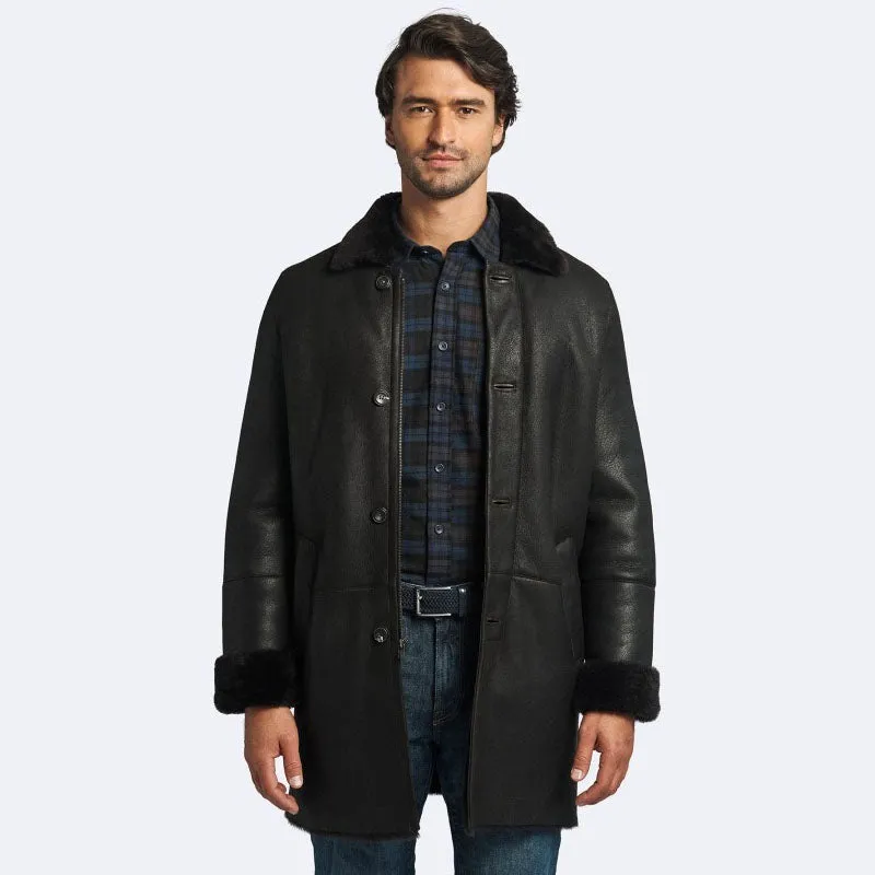 Genuine Miles Shearling Coat: Dark Oak for Men on Sale