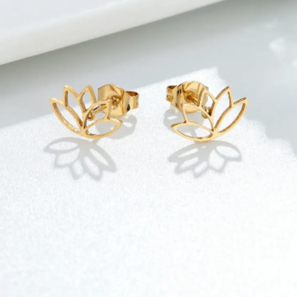 GOLD LOTUS - 18K WATERPROOF STUD EARRINGS