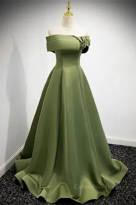 Green Off-the-Shoulder Rose-Shaped Pleated Long Formal Dress