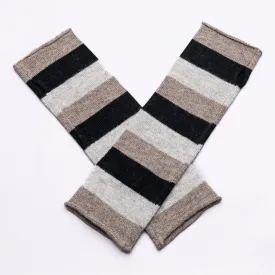 Hand on HEART 100% Pure Cashmere Fingerless Glove, Stripe Donkey Brown