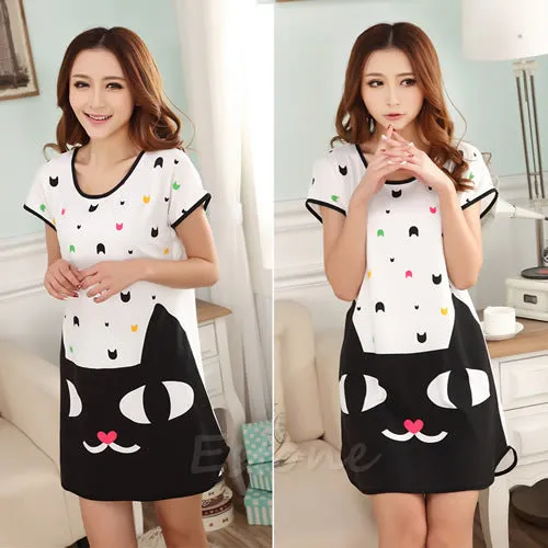 Healthy home dress nightgown women Cartoon Polka Dot Sleepwear Short Sleeve Casual Home Dress Night Shirt Sleepwear Nightwear