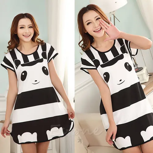 Healthy home dress nightgown women Cartoon Polka Dot Sleepwear Short Sleeve Casual Home Dress Night Shirt Sleepwear Nightwear