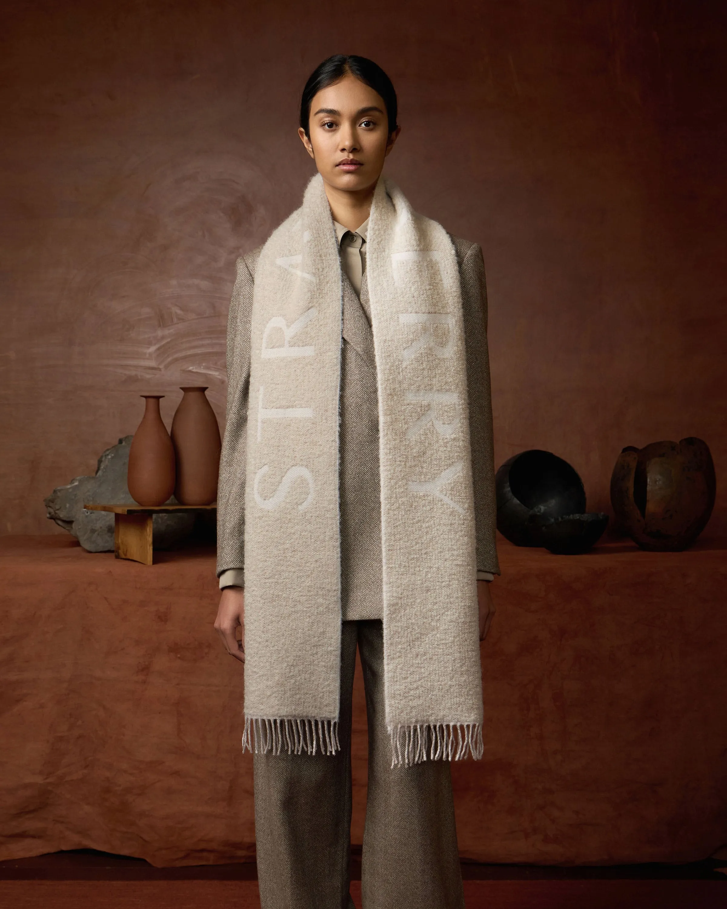 Jura Alpaca Blend Bouclé Scarf - Cream Jacquard