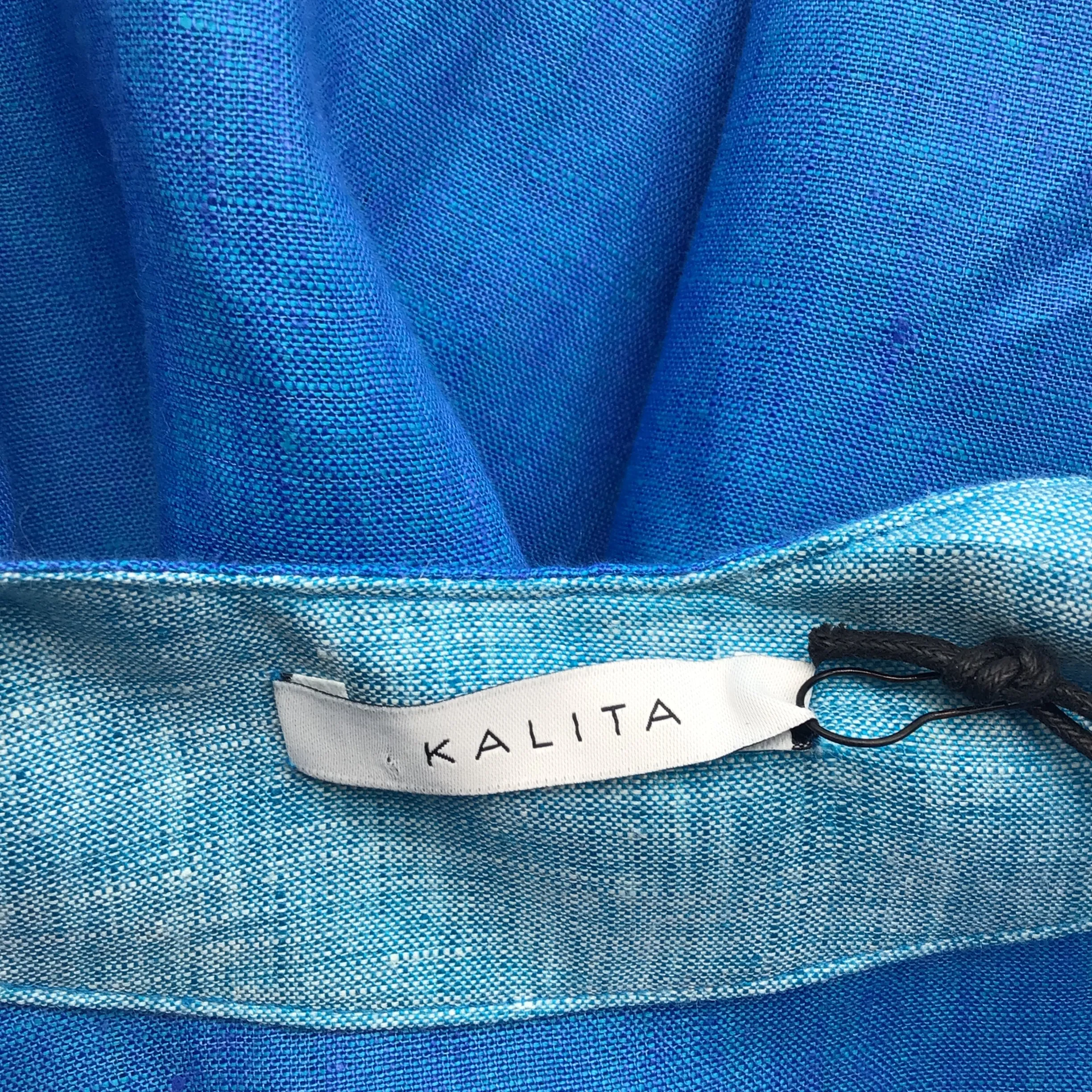 Kalita Blue Open Back Linen Maxi Dress