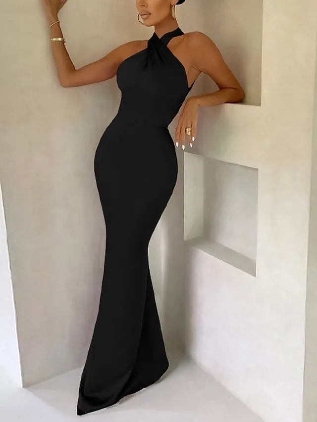 Long Elegant Long Bodycon Halter Evening Dress