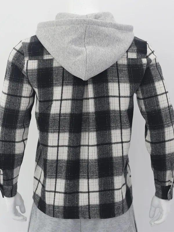 Loose Casual Flannel Jacquard Long Sleeve Hooded Plaid Shirt