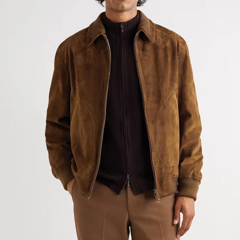 Mens New Look Style Fashion Kent Suede Bomber Leather Jacket