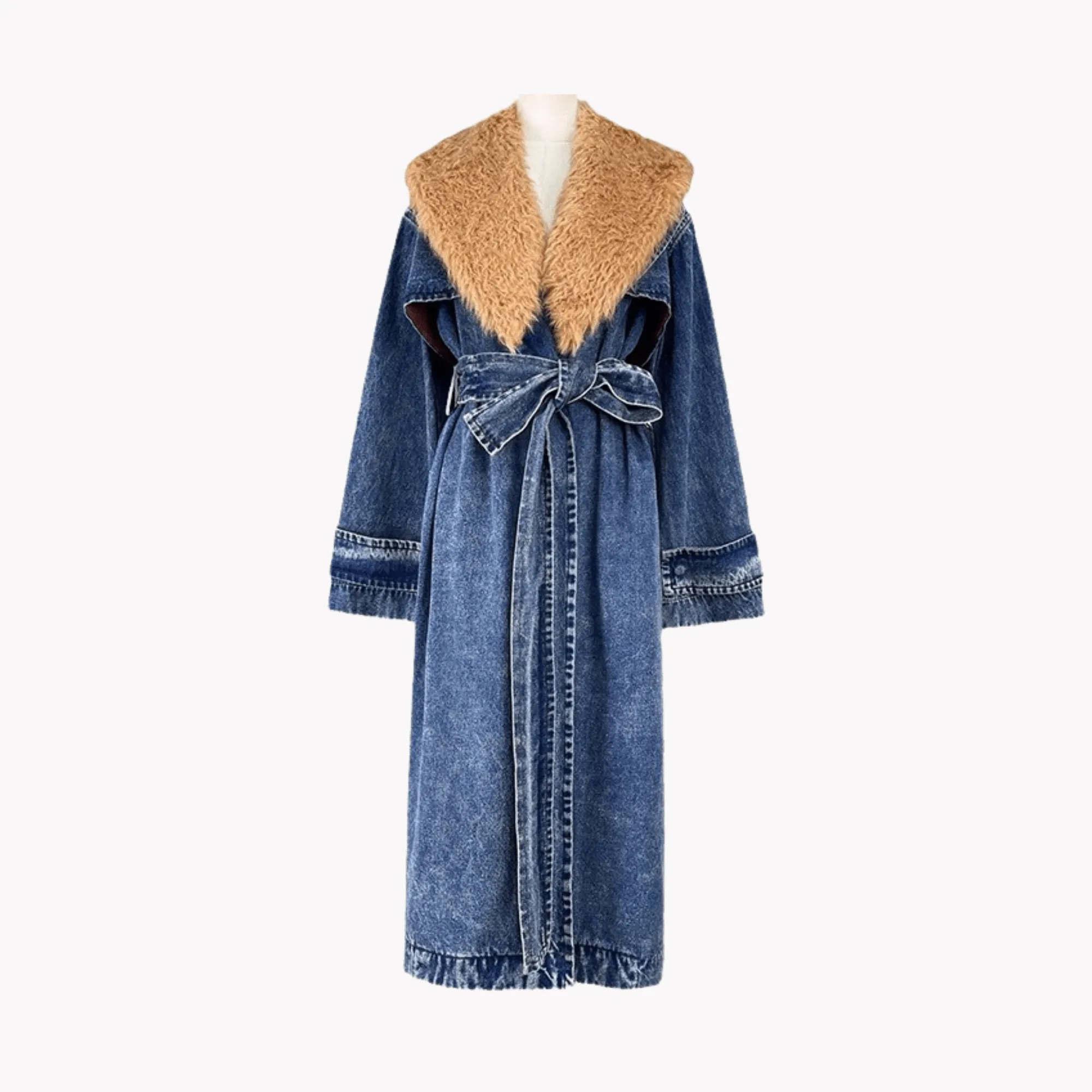 Pre Order:  Faux Fur Collar Denim Overcoat