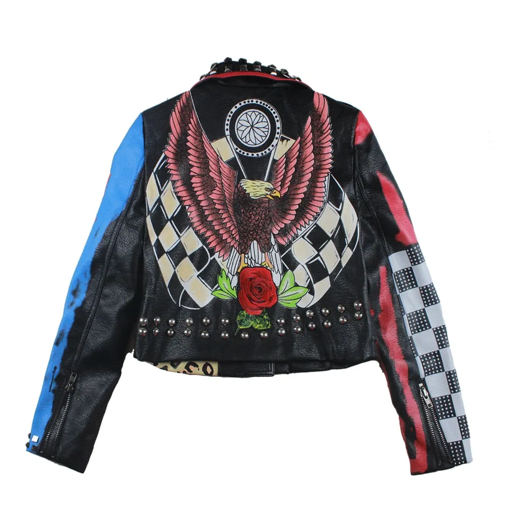 Punk Rock Partisans Leopard Studded Leather Jacket