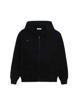 Recycled Cashmere Zipped Hoodie—black