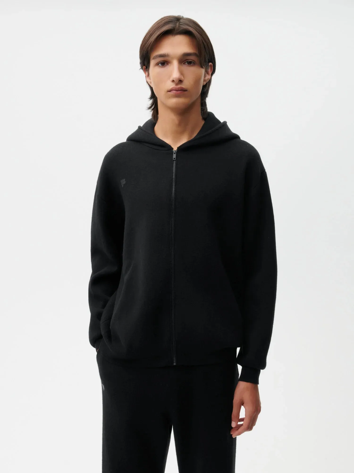 Recycled Cashmere Zipped Hoodie—black