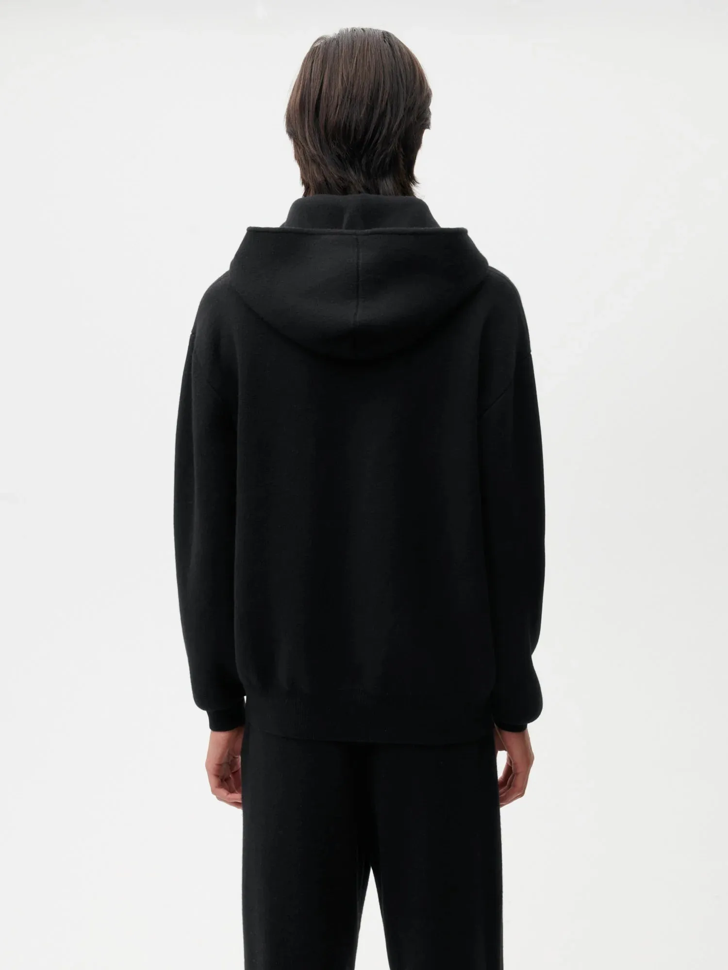 Recycled Cashmere Zipped Hoodie—black