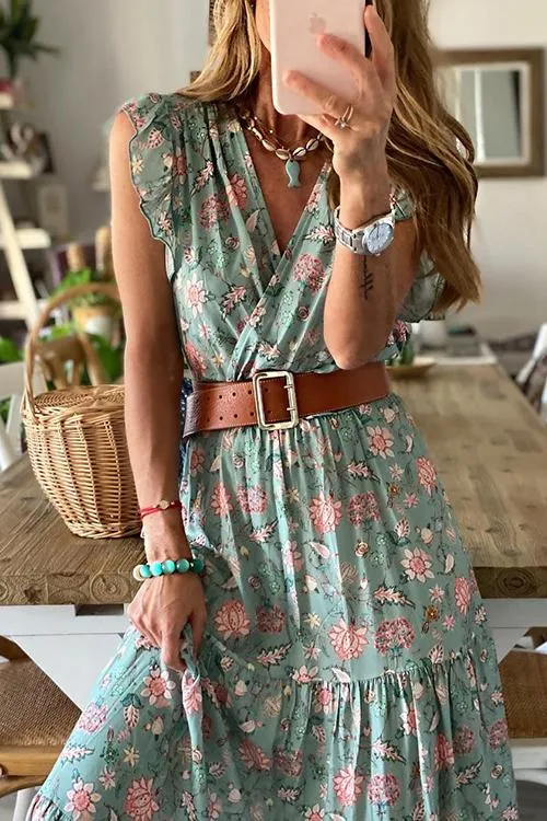 Ruffles Floral Print Maxi Dress