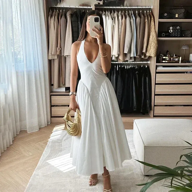 Sexy Summer Deep Maxi V Maxi Halterneck Hollow Vacation Dress Dress