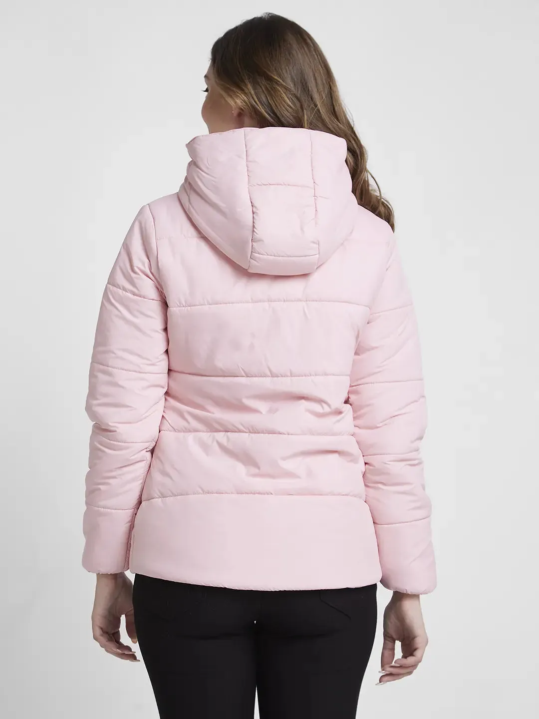 Spykar Women Baby Pink Regular Fit Hooded Plain Jacket