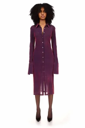 Sugar Plum Velvet Mesh Button Down Dress