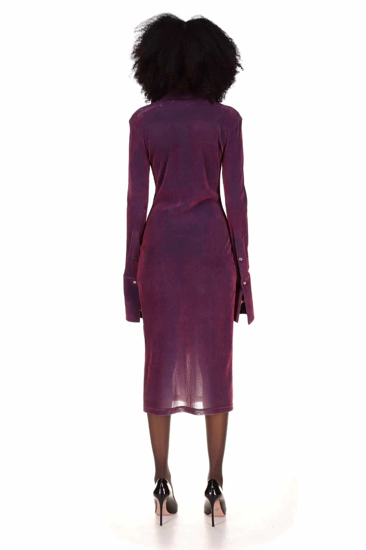 Sugar Plum Velvet Mesh Button Down Dress