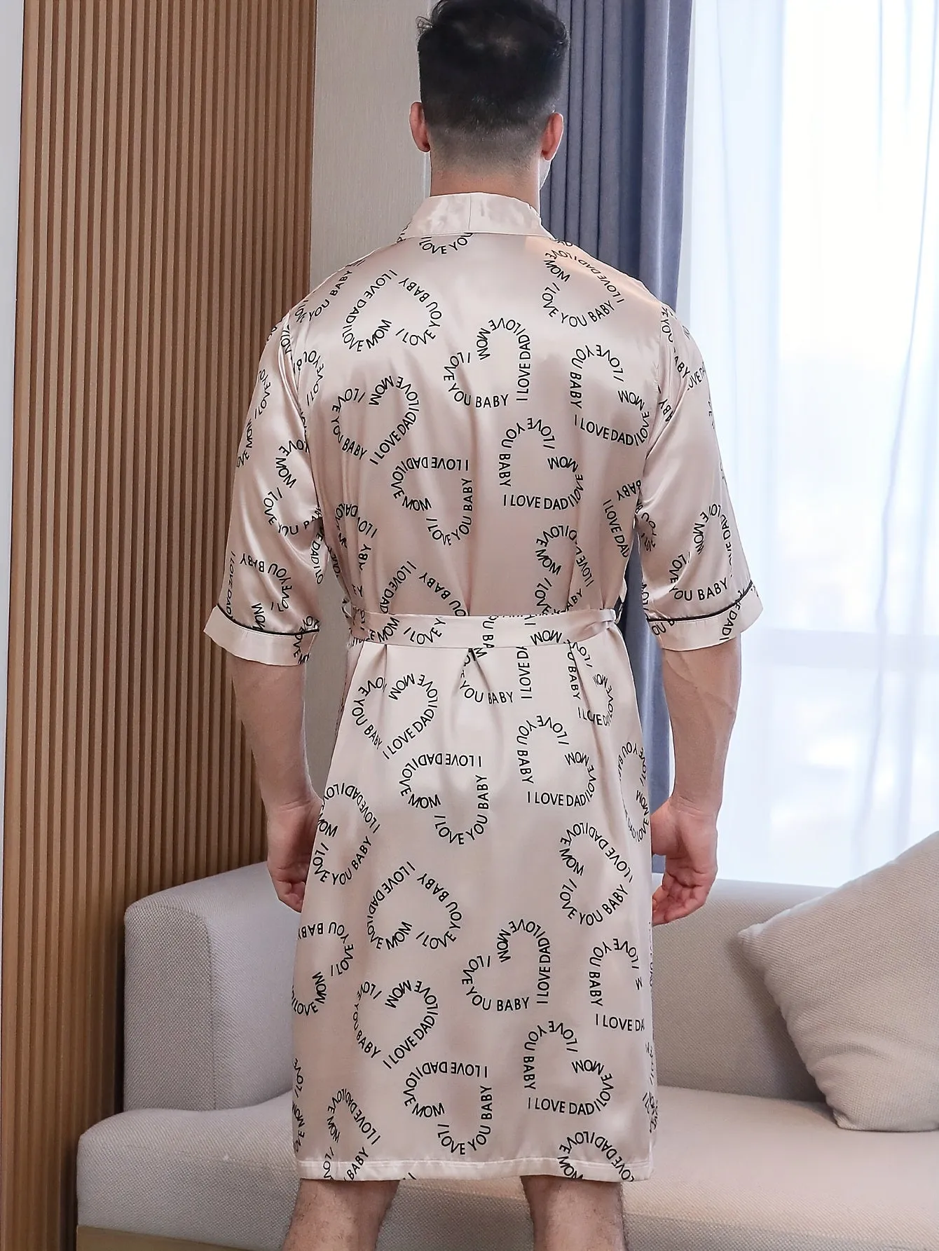 Super-stylish Plus Size New Casual Premium Letter Print Sleep Robe, Men's Nightgowns Must-have In Spring/Summer/Fall