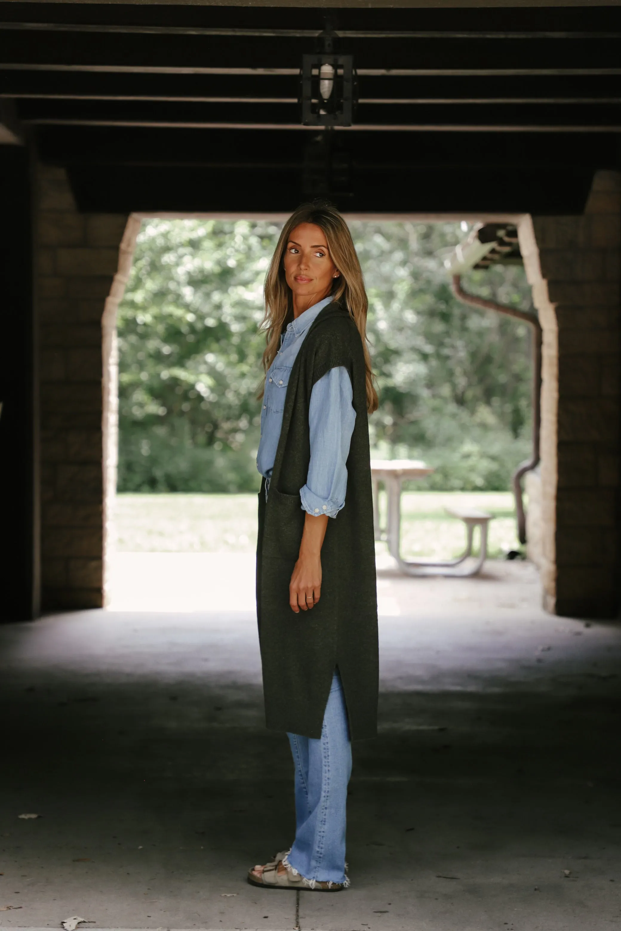 Tenlea Hunter - Long Open Cashmere Cardigan in Thyme Heather