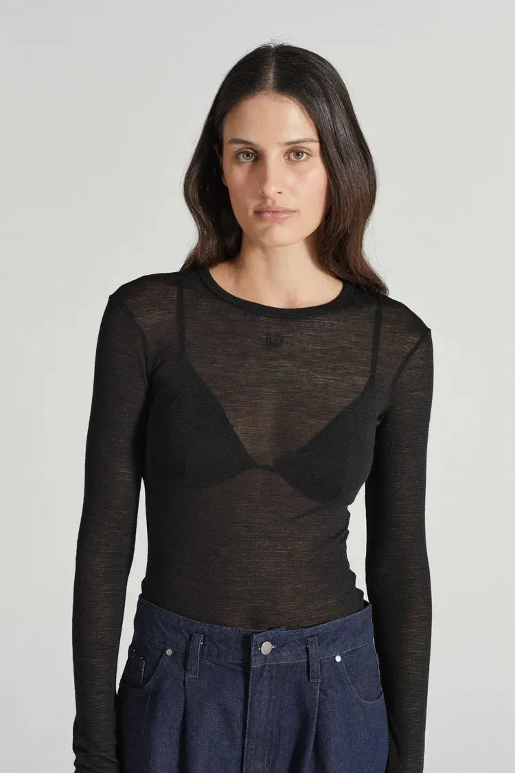 THE FWF SHEER LONGSLEEVE TOP BLACK