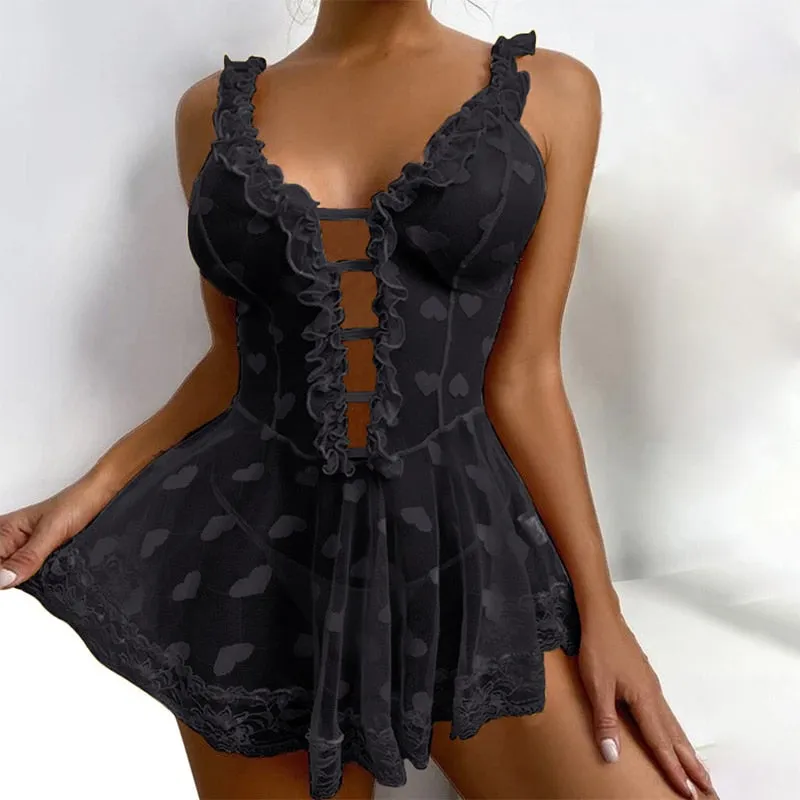 Trendy Heart Lingerie Lace Up Dress