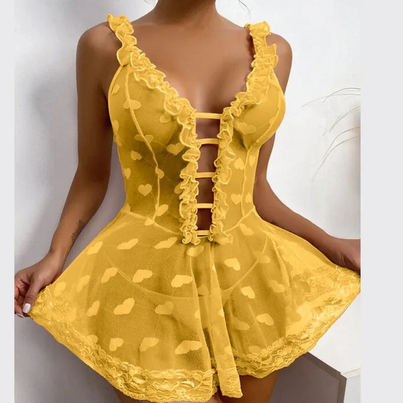 Trendy Heart Lingerie Lace Up Dress