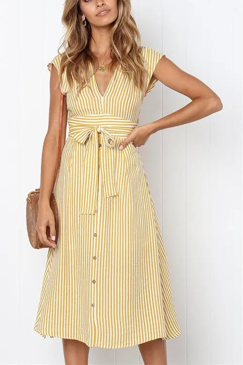 V Neck Tie Waist Dress