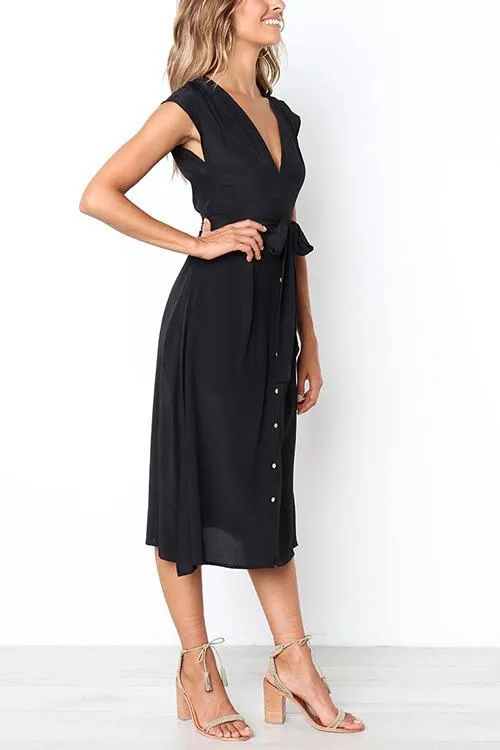 V Neck Tie Waist Dress