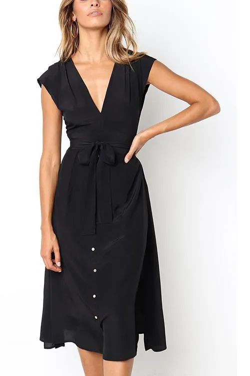 V Neck Tie Waist Dress