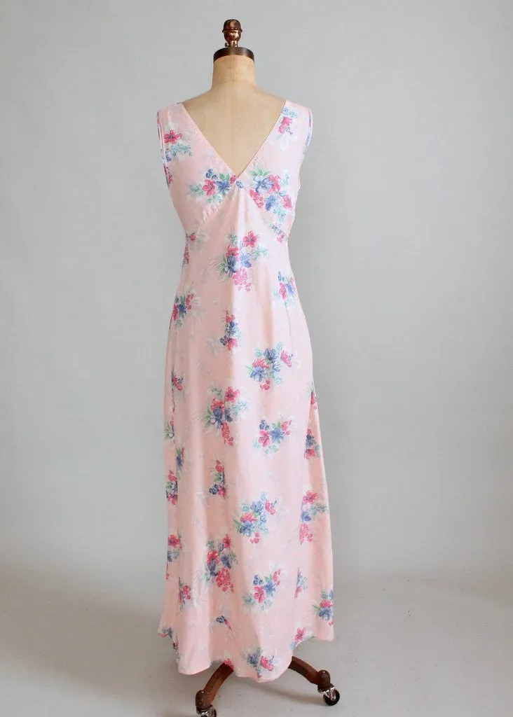 Vintage 1940s Pink Floral Rayon Nightgown